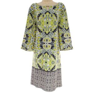 Tacera Black Yellow Paisley Print Keyhole Midi Shift Dress Size 3X 22 24 Plus Sz